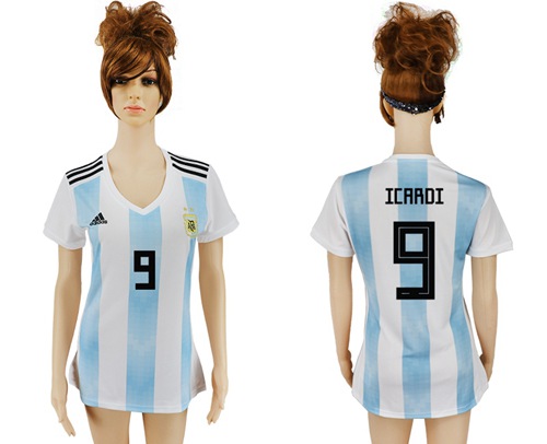 Women's Argentina #9 Icardi Home Soccer Country Jersey